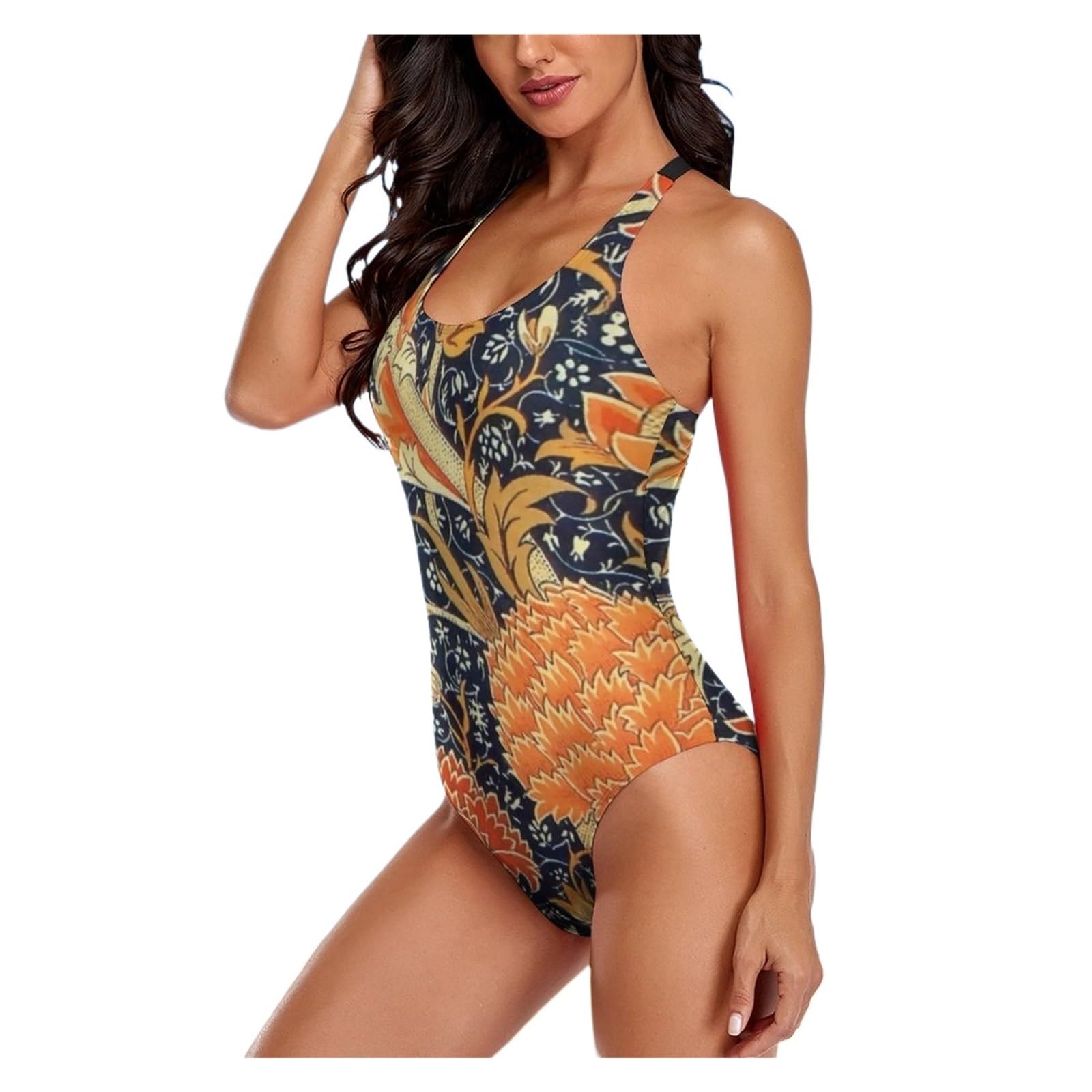Vintage kwiatowy nadruk jednoczęściowy strój kąpielowy jednoczęściowy strój kąpielowy Push Up Sport Monokini Cross Back stroje kąpielowe damskie stroje plażowe, Żółty, L
