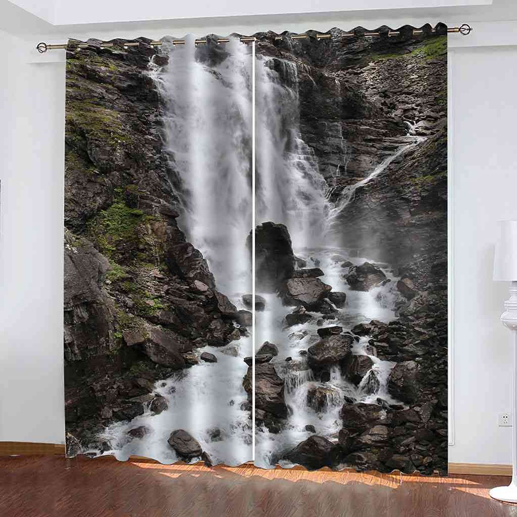 Rideau occultant paysage cascade rocheuse 3D thermique et phonique salon 200x214