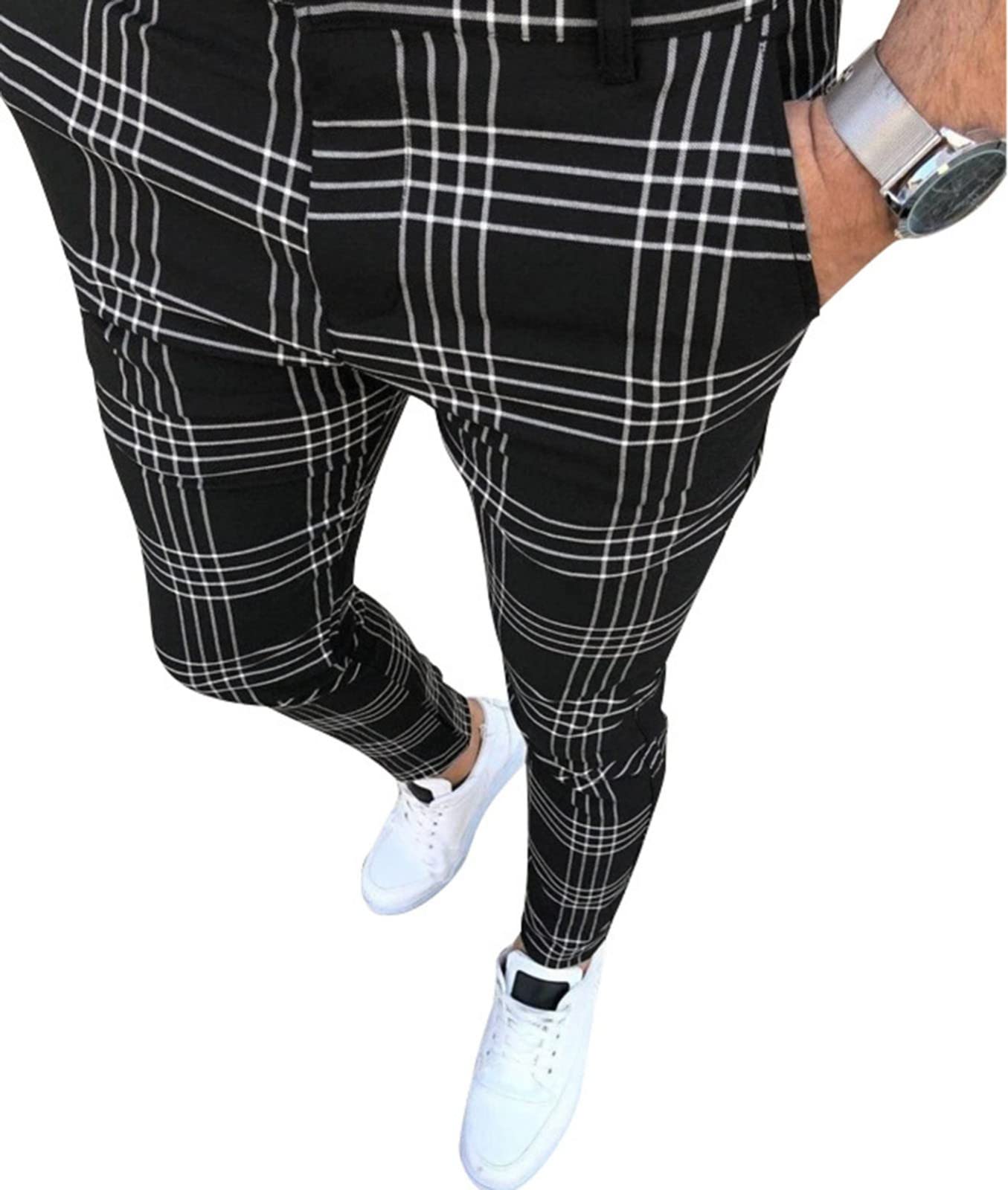 Pantalone Da Uomo A Quadri Con Vita Elastica Casual,Sottile Uomo Pantaloni Da Jogging Slim Fit,Streetwear Pantaloni Casual,Con Tasche All'aperto Pant Eleganti 1,S