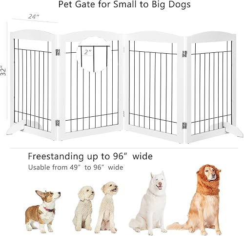 Miniatura 4 de PAWLAND Puerta extra ancha para perros para casa, puerta, escaleras, cercas para perros en interiores, puertas plegables independientes de madera