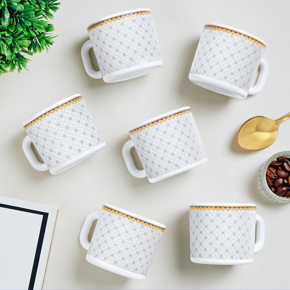 Larah by BOROSIL 100ml x 6pc Opalware Kosmia Tea/Coffee Mug Set, Microwave & Dishwasher Safe Embossed Design Crockery Set Ideal for Daily Use & Gifting-picture-33