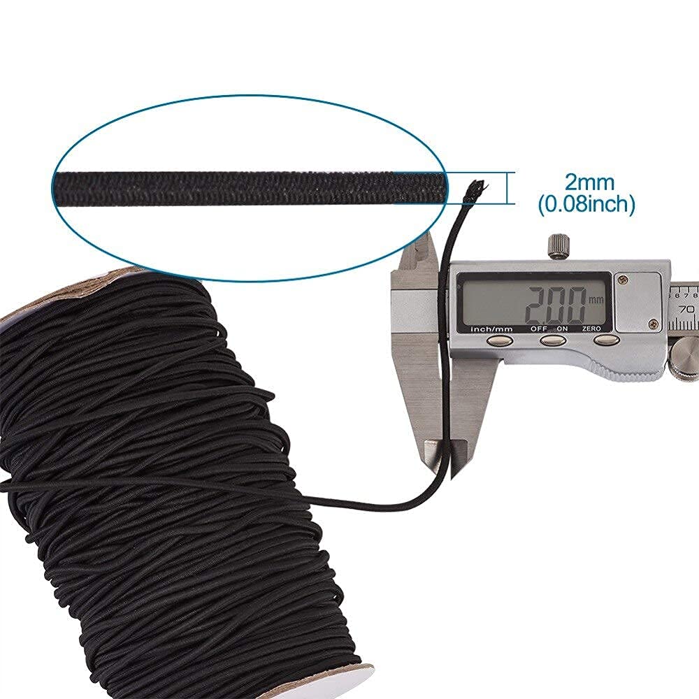 M Fabrics Black Elastic Cord Strap 2mm 10 Meter Round Stretch Earloop Rope for Mask Making DIY Sewing Crafts Soft Durable Elastic 3