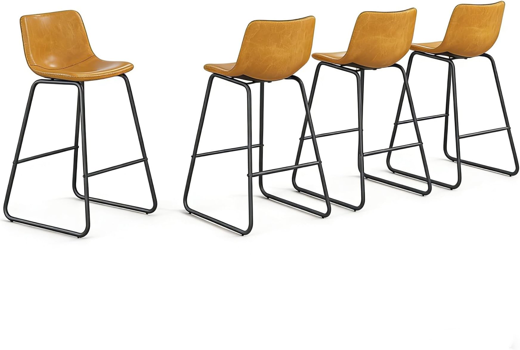 Bar Stools Set of 4, Modern Counter Height Bar Stools with Back, 26 inch Faux Leather Bar Stools with Metal Legs and Footrest, Urban Armless Dining Chairs for Kitchens Island (Brown)