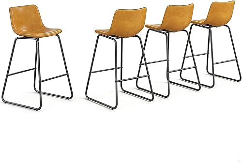 Vista 36 de Juego de 2 Taburetes de Bar, Taburetes de Bar de Altura de Mostrador de 26 Pulgadas con Respaldo, Taburetes de Bar Modernos de Cuero Sintético