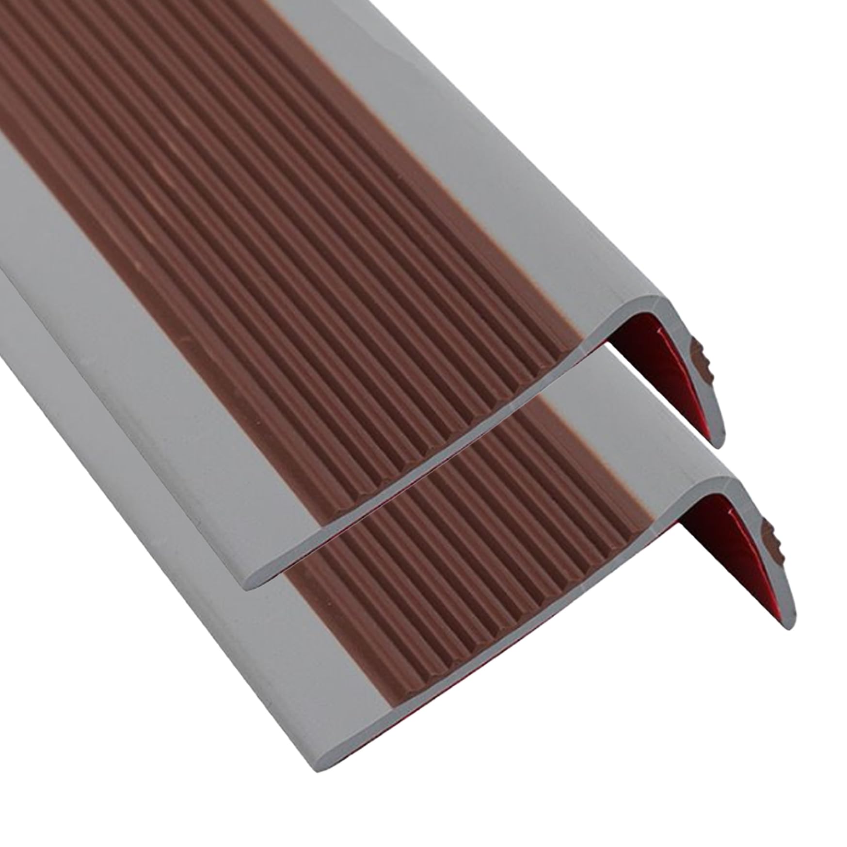 Borde de escalera autoadhesivo antideslizante marron con perfil en L de facil instalacion