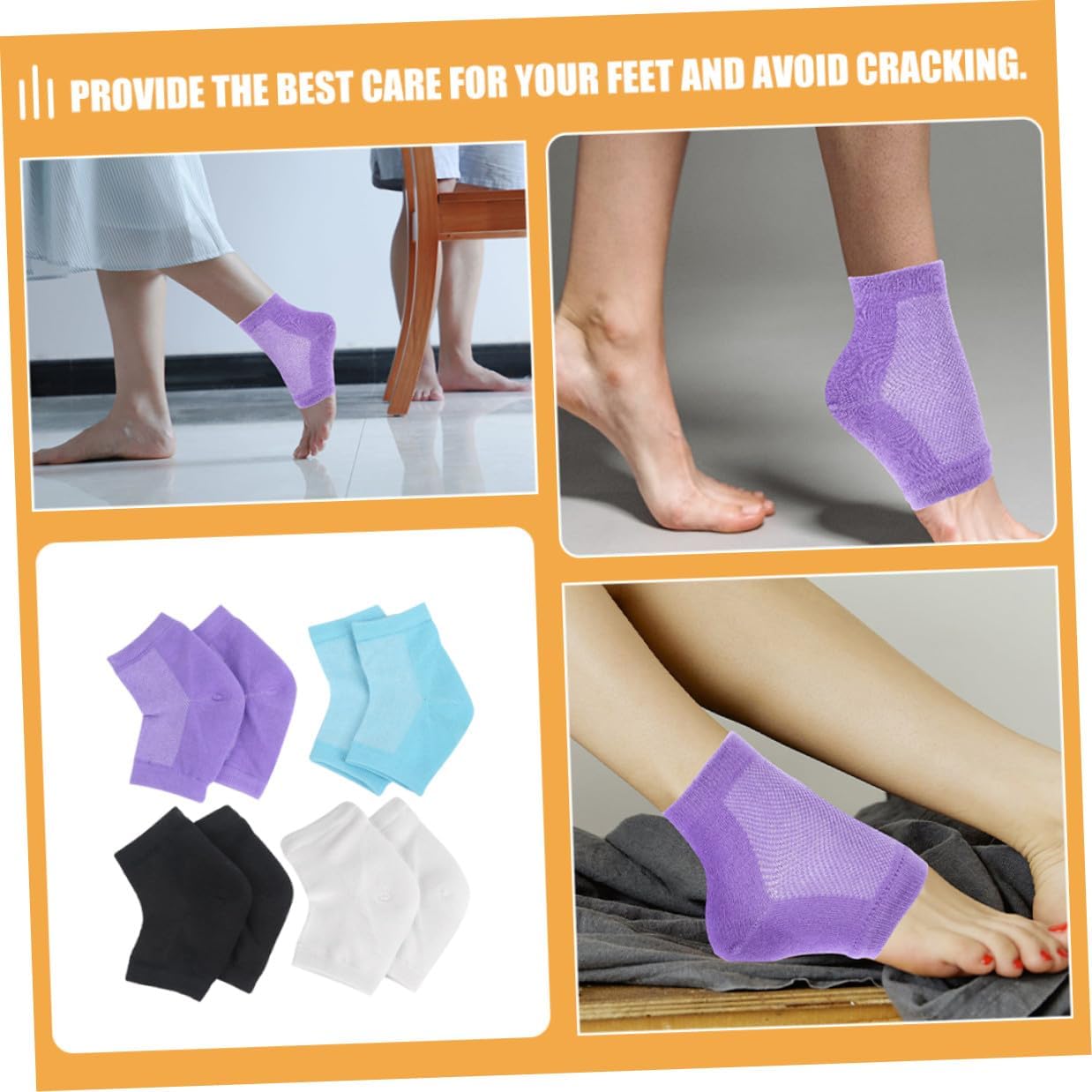 4 Pairs Breathable Gel Heel Socks with Moisturizing Protection for Cracked Heels Elastic Foot Sleeves for Dry Skin Care