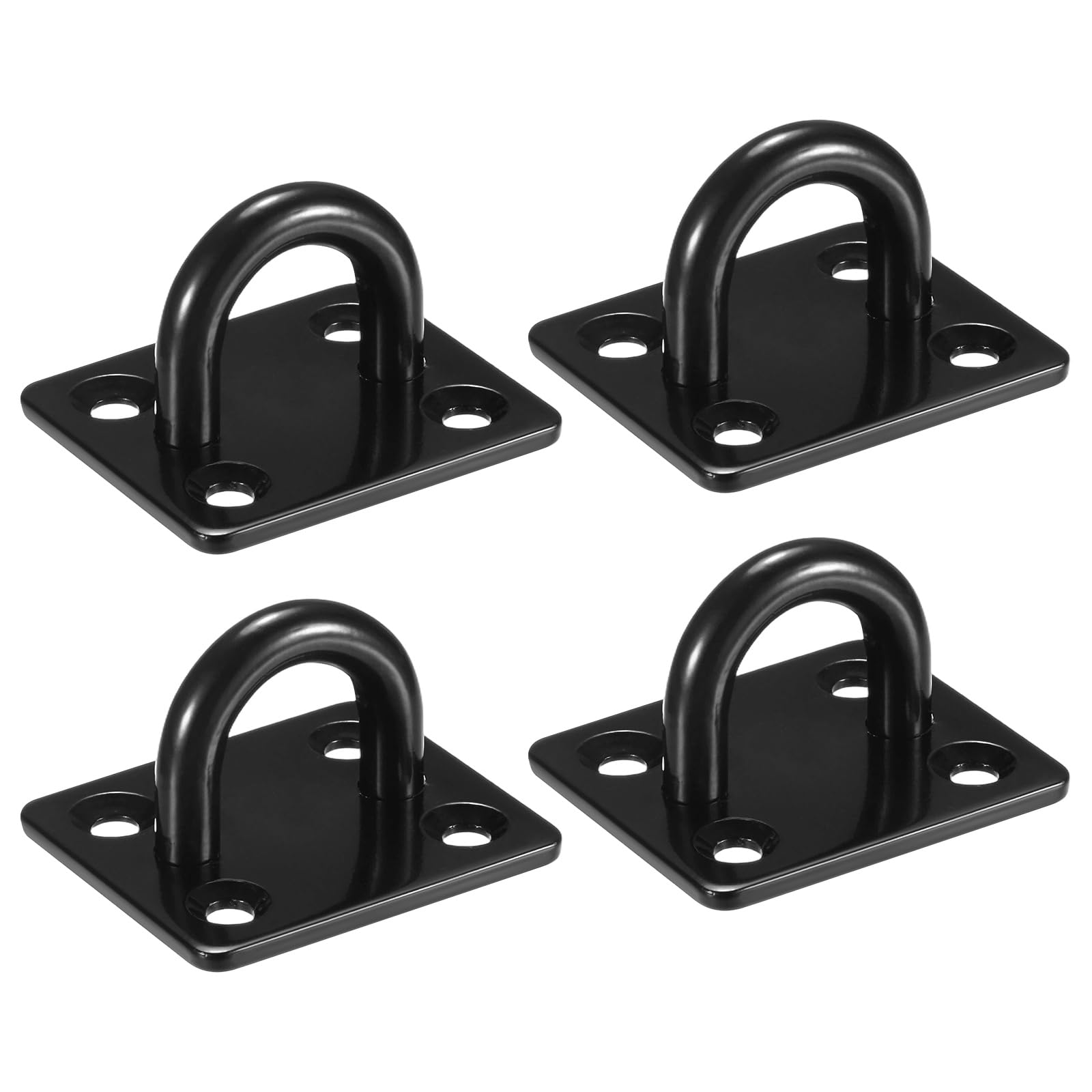 M METERXITY 4-Pack Pad Eye Snap Hooks, Stainless Steel M6 Heavy Duty Hammock Ceiling Hook with Square Pad Eye Plates for Hanging/Wall Mount Marine Hardware [Black]