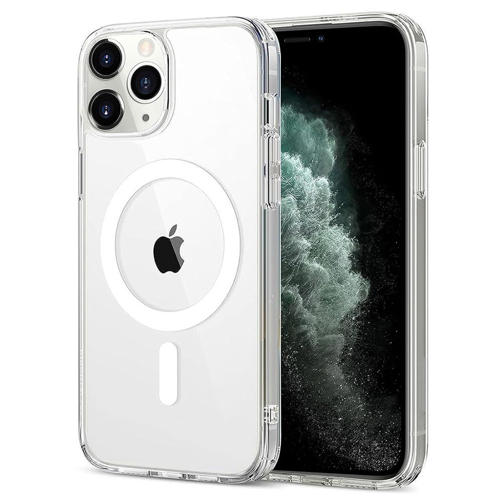 Amazon Basics Mobile Cover for Apple iPhone 11 Pro Max (Silicon Crystal Clear Slim PC & TPU, Soft & Shockproof Back Case, Magnetic Case), Transparent