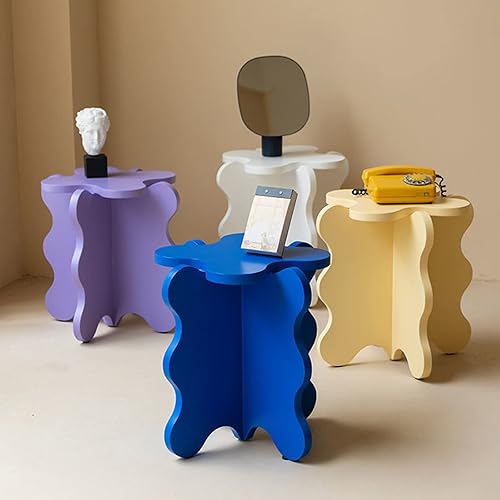 Miniatura 6 de HM&DX Mini mesa de centro de pétalos, mesa auxiliar de madera maciza con ondas de dibujos animados con patas en forma de X, mesa auxiliar de color