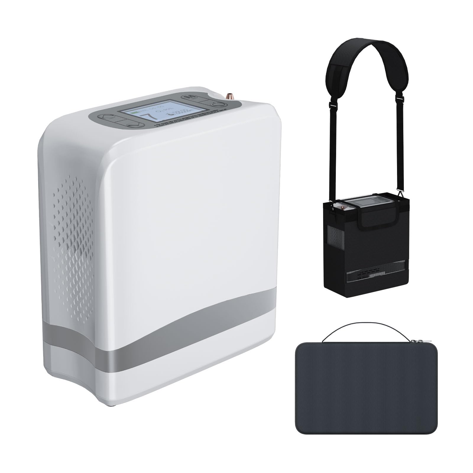 Mobiler Sauerstoffgenerator 1‑7 L/min einstellbar, stabile 93%±3% Konzentration, mit Tragetasche, 2 Betriebsmodi, Auto und Unterwegs