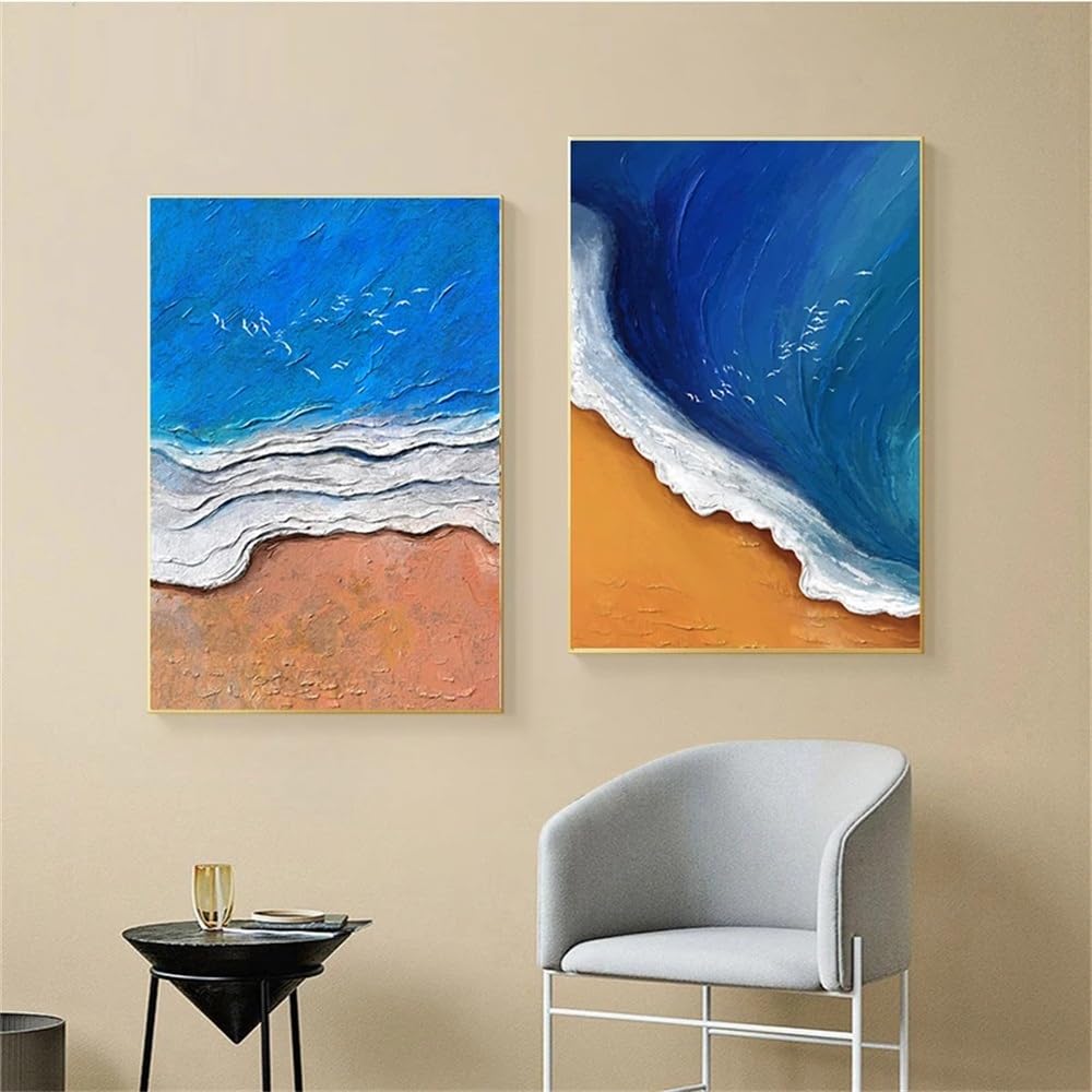 WBYZAC 2 Pieces-Tropical Ocean Sea Beach Poster Landscape Abstract Art Painting Nordic Minimalist Canvas Print Wall Picture Mural Living Room Home Decor-50 * 70cm (No Frame)