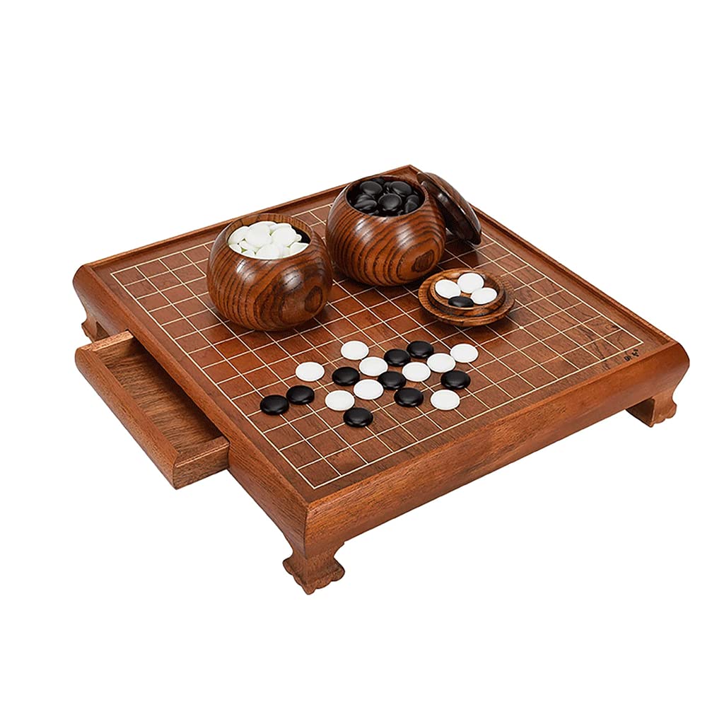 Set di Giochi da Tavolo Weiqi Go in Legno per 2 Persone con cassetti Gioco da Tavolo strategico Classico da Viaggio con Pietre e Ciotole Singole convesse