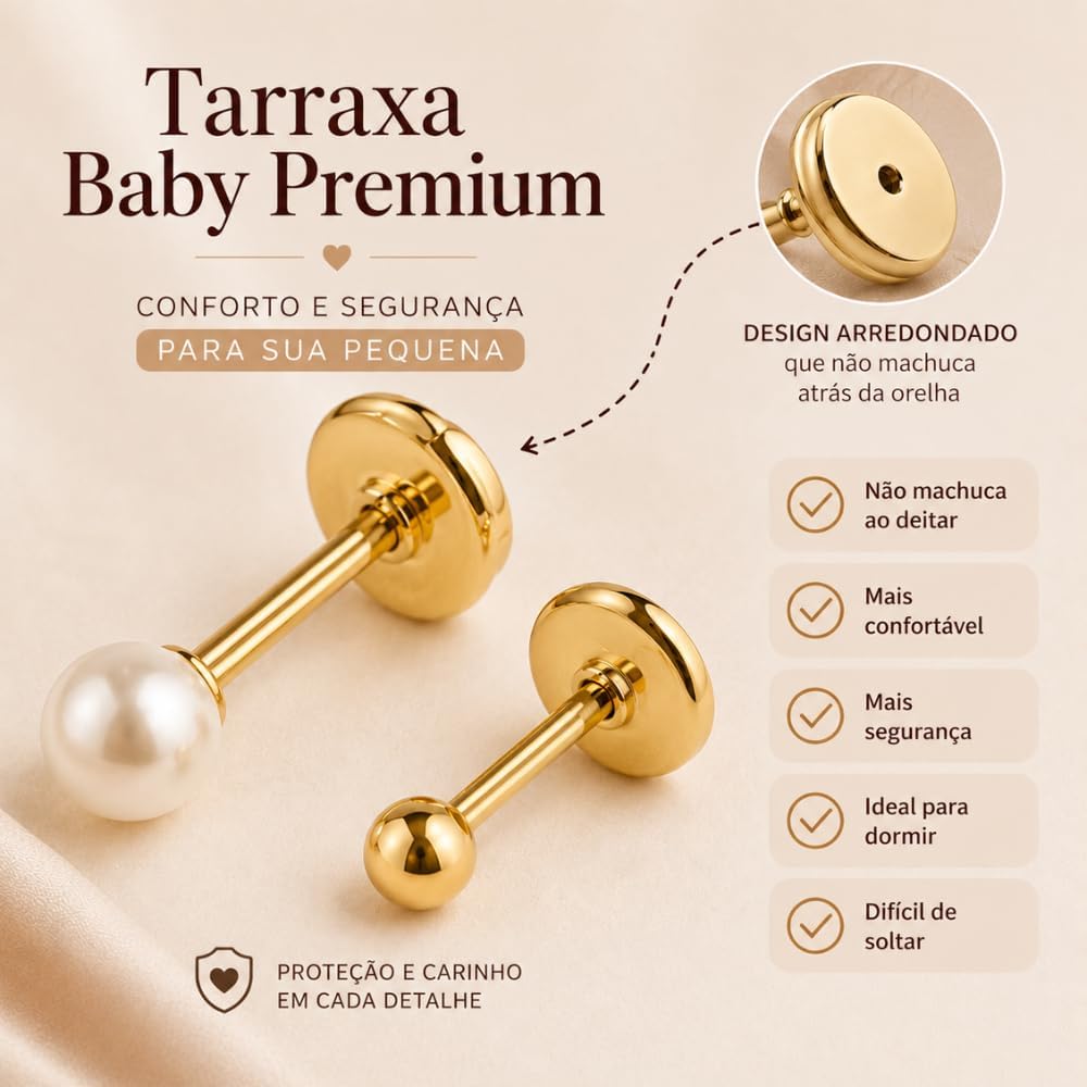 Kit Brinco infantil Pérola e Bolinha Tarraxa Baby Banhado A ouro 18k Antialergico Kit Brinco infantil Pérola e Bolinha Tarraxa Baby Banhado A ouro 18k Antialergico