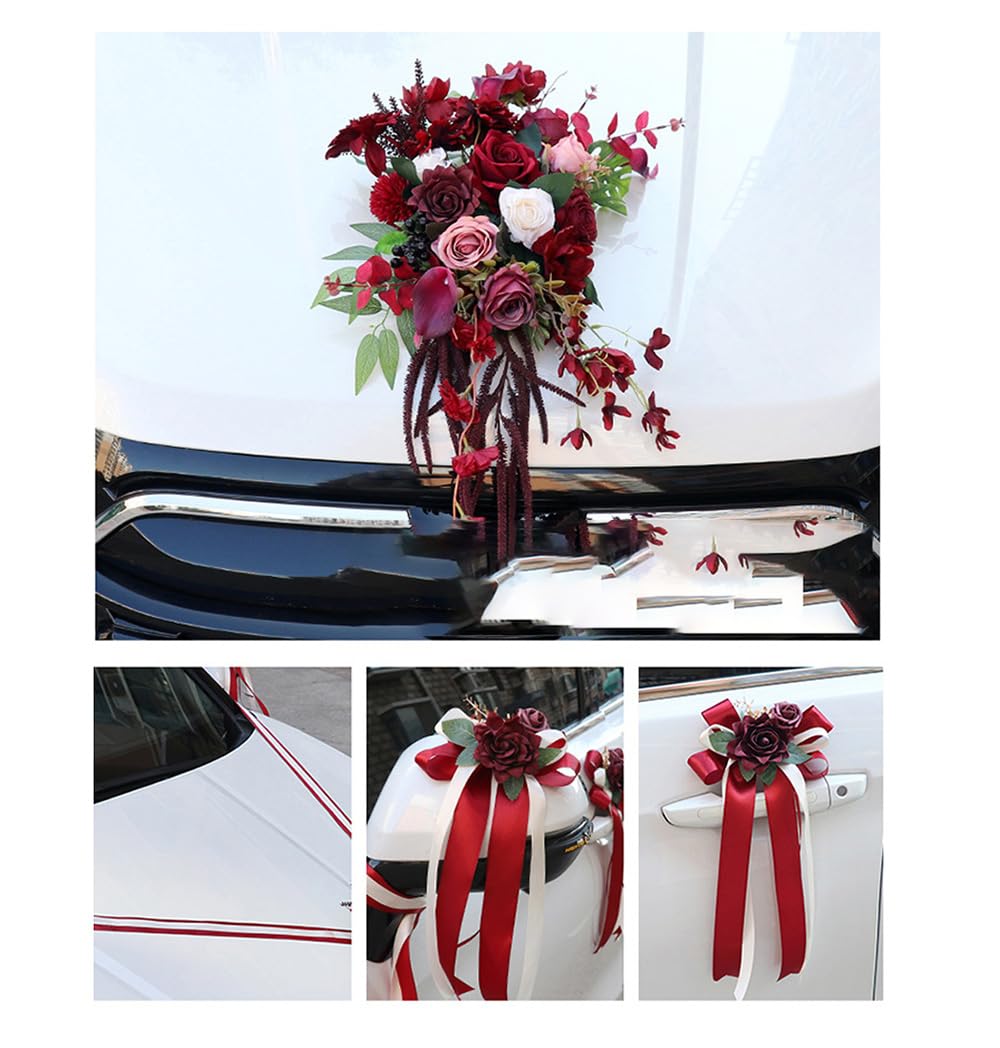 Autogirlande Hochzeit Autoschmuck Set Hochzeitsauto Dekorationsset Auto Motorhaube Deko Rückspiegel Und Türknauf Autoschleifen Car Wedding Girlande Blumenschmuck Auto Hochzeit Grün