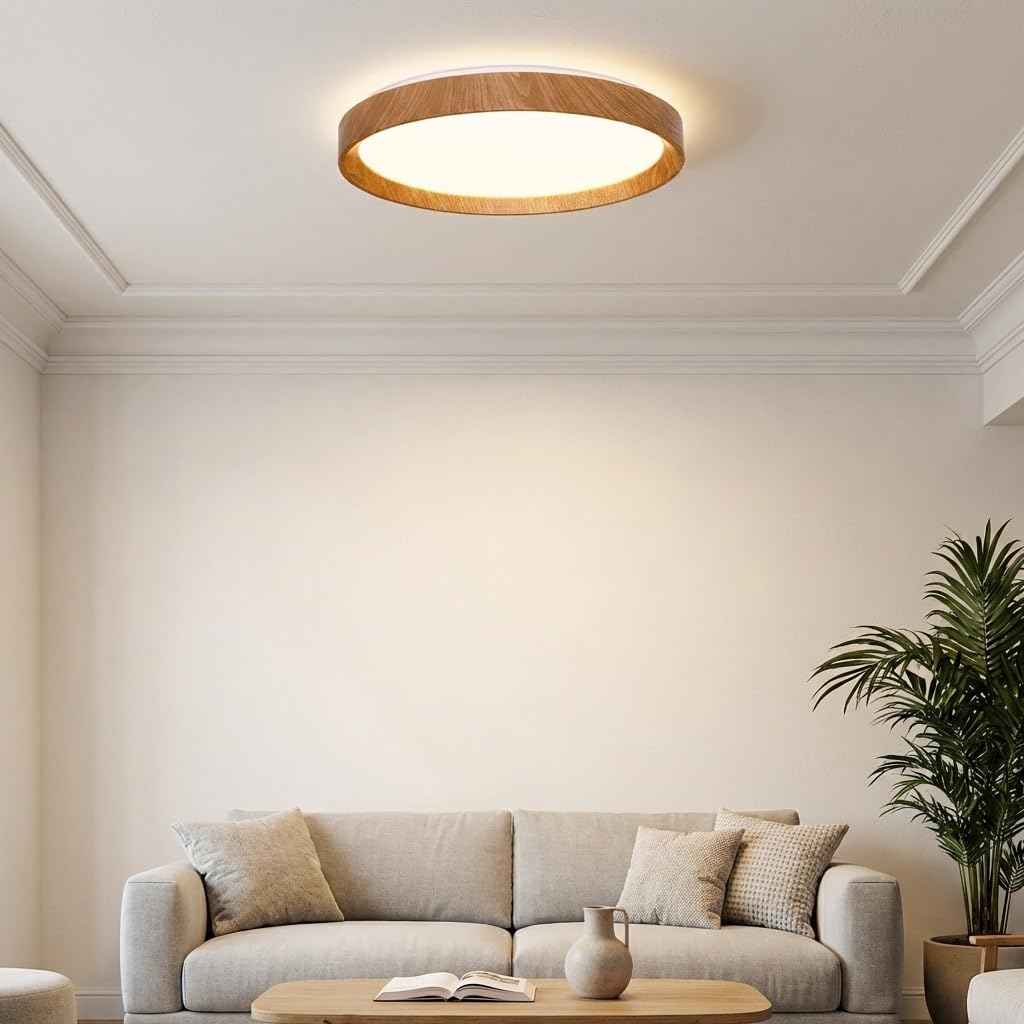 Alpinaluz Plafón LED de Techo Ø48 cm 40W con luz regulable CCT 3000K 4000K 6000K, acrílico con efecto madera, diseño moderno y eficiente ideal para salón, dormitorio y cocina en interiores