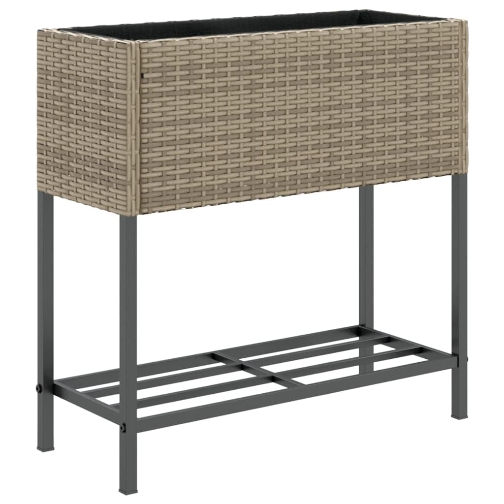 Podwyższone grządki z półką, zestaw 2 szt., szare, 70 x 28 x 70 cm, polirattanowe, na balkon, do ogrodu, do użytku wewnątrz i na zewnątrz