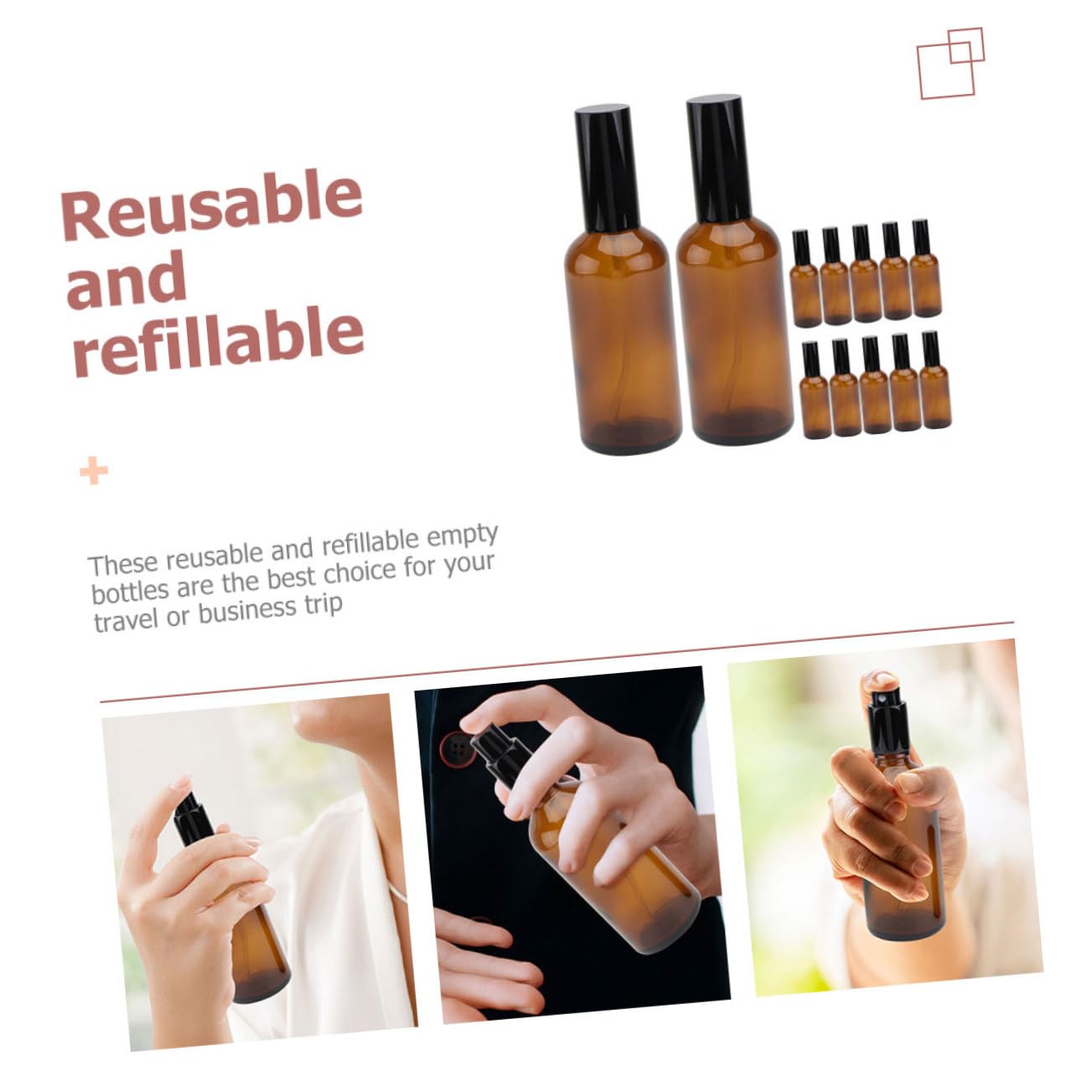 12 Stück 30ml Glas Sprühflaschen für Ätherische Öle | Braunes Glas, Wiederbefüllbar für Reise und Geschäftsreise, Robust und Kompakt