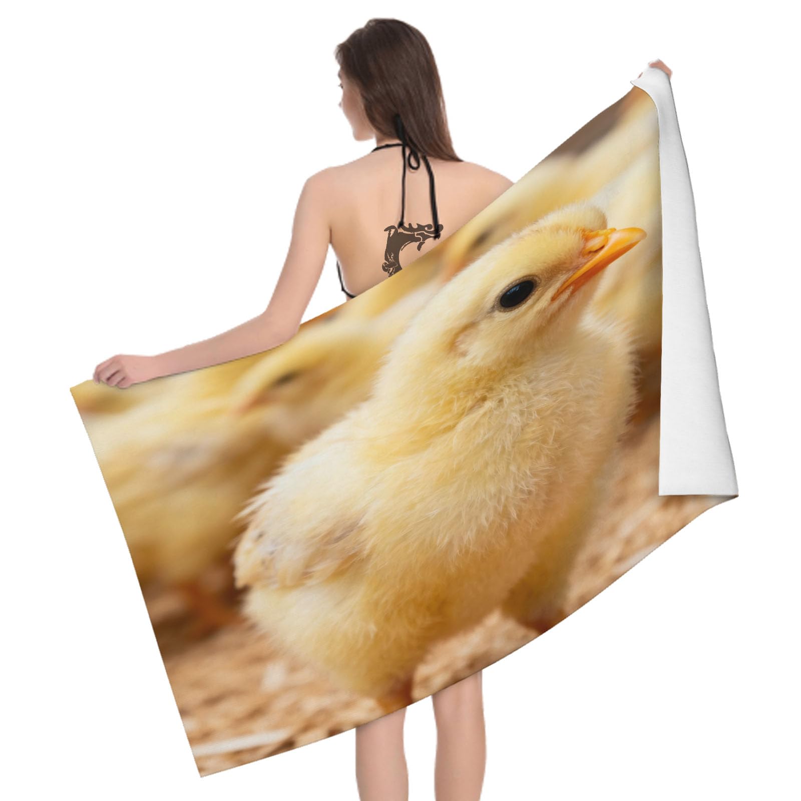 Leichong 3D Chick Beach Towel Microfiber Soft Quick Dry for Adults, Farm Animal Bath Towel Lightweight Soft Absorbent for Travel Swimming Pool Sports, 75 x 150 cm