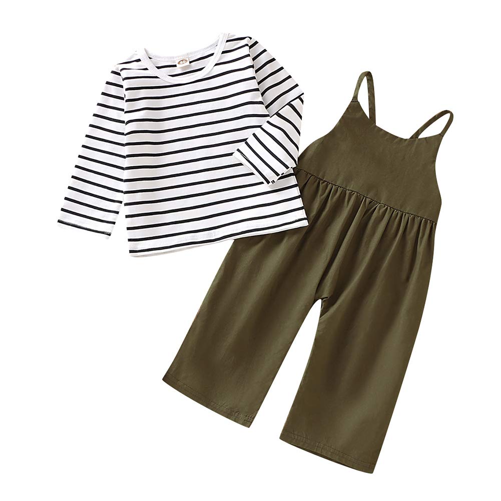 Baby Girl Clothes, Toddler Girl Pants Sets Stripe Long Sleeve Top + Strap Overalls Loose Jumpsuit Fall Outfits Clothes