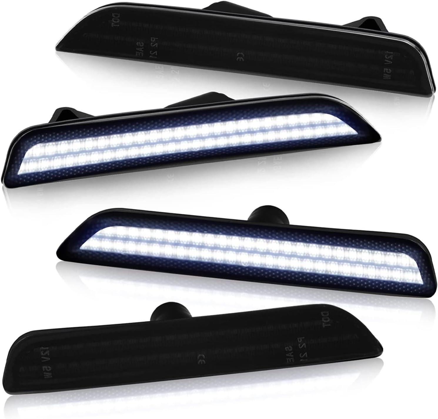 Bestview LED Side Marker Lights Compatible with Ford Mustang 2010-2014, White Front & Rear Fender Side Markers, Smoked Lens Driver & Passenger Side Bumper Lights, Pack of 4