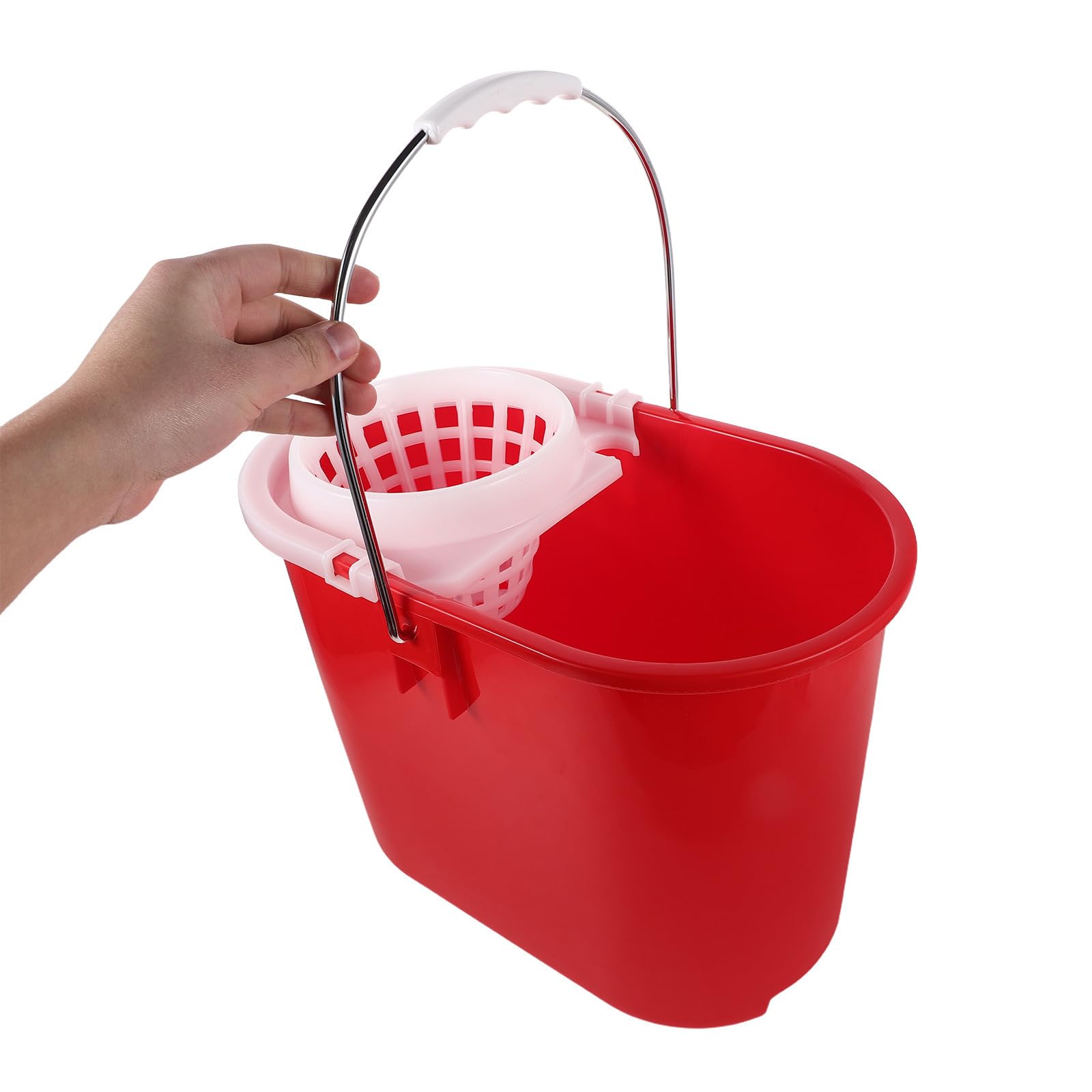 Mipcase Cubo de Plástico Rojo para Fregona Redondo con Asa, Accesorio para Mop, Alta Eficiencia de Limpieza para Uso Doméstico y Comercial