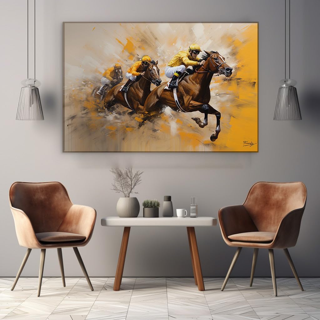 Canvas for Living room. Galloping to Glory: A Vivid Snapshot of Horse Racing Thrills, 27 x 18 inch Canvas Wall Art - Ready to Hang