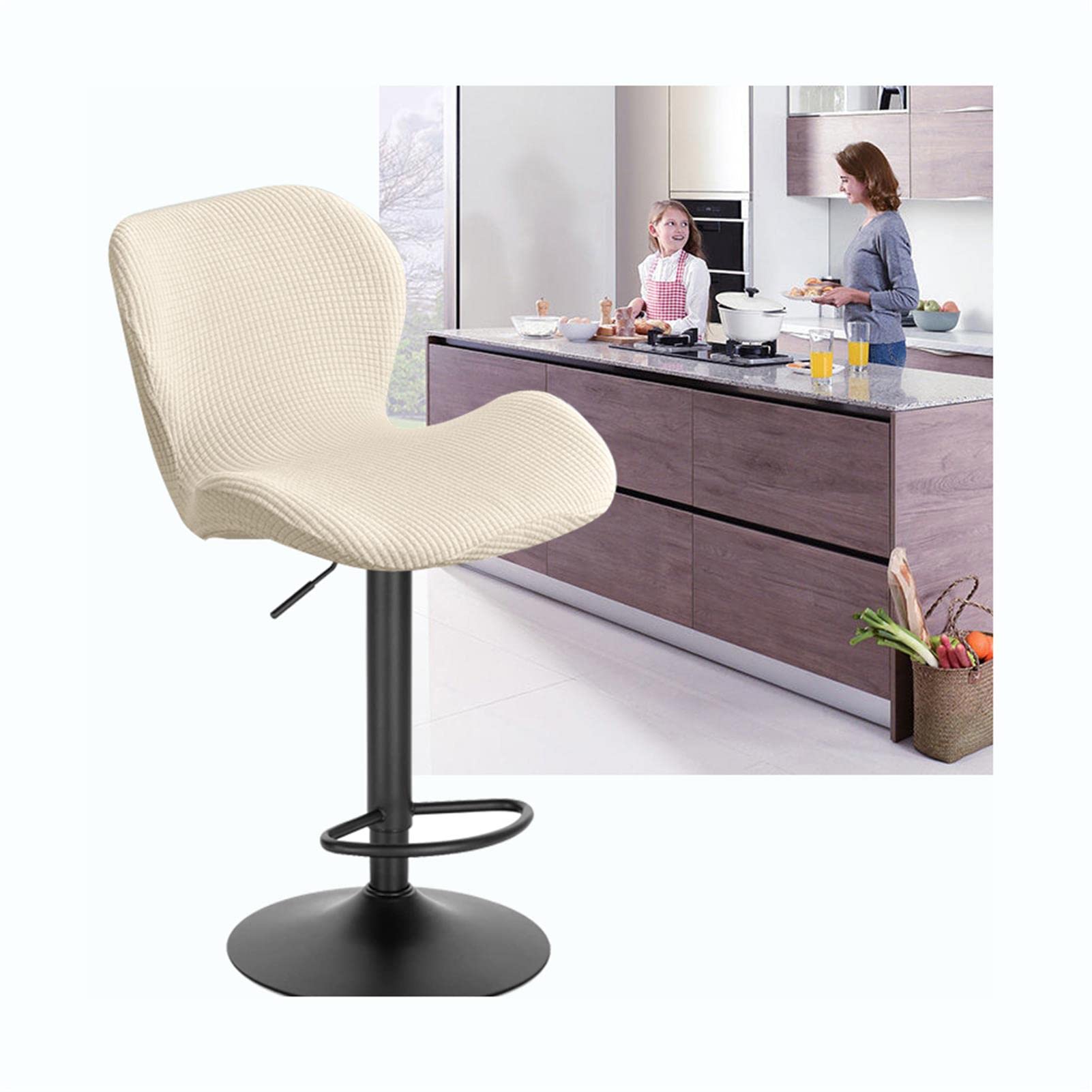 XGANGM Stretch Bar Stool Chair Slipcover Set of 2/4/6 Low Back Bar Chair Covers Modern Curved Kitchen Dinning Room Swivel Chair Covers Protector for Office Dining Chair,milk white,6pcs