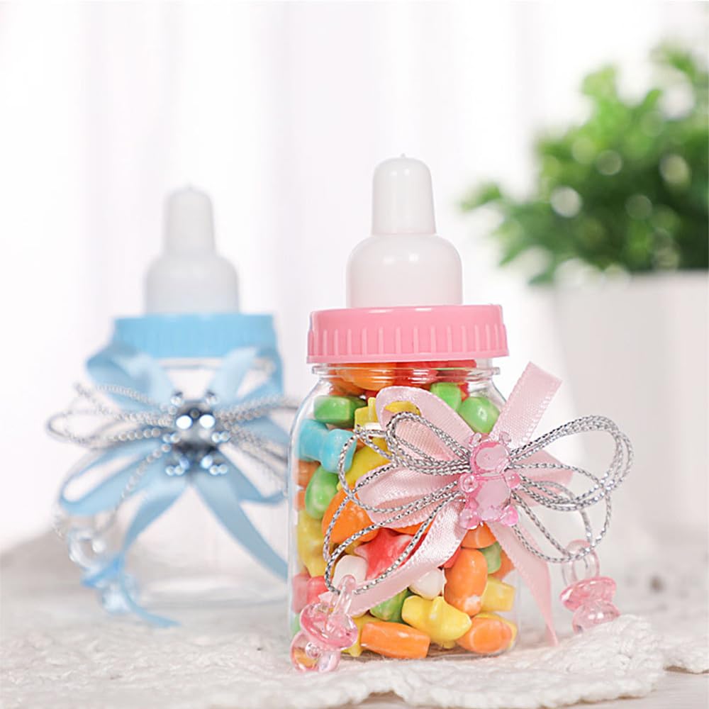 36 cajas de dulces para baby shower, bonitas bolsas de dulces para botellas de oso para decoración de fiesta de cumpleaños de bebé, color rosa