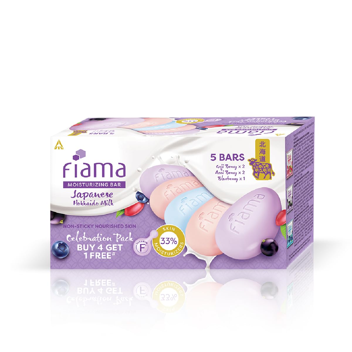 Fiama Moisturizing Soap Bars Celebration Pack, Japanese Hokkaido Milk & Berries, Fiama Soaps Pack of 5, Non-Sticky Moisturized Skin, 1/3rd Skin Moisturizers, Vitamin F, Buy 4 Get 1 Free-image-23