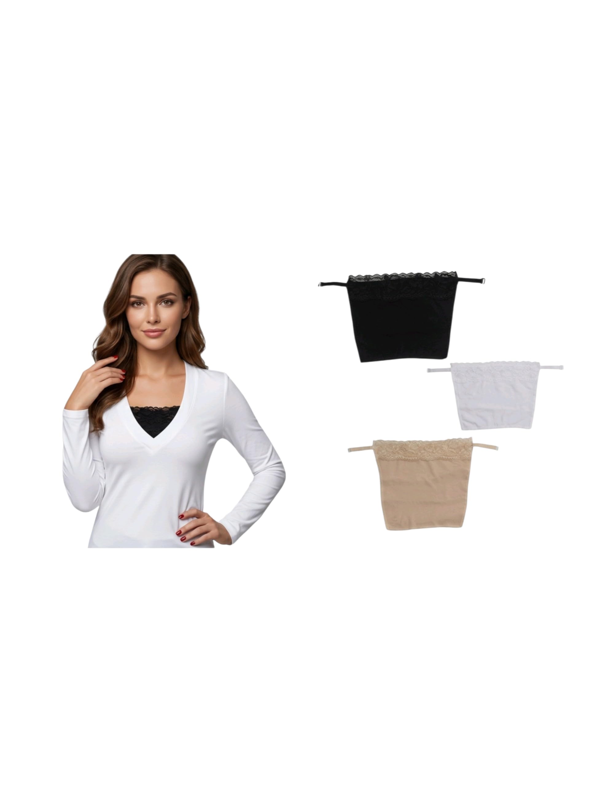 aavelle - elegance starts within Cotton Mock Lece Clip on Cami Secret Camisole (Black, White, Beige, Free Size) Set of 3-picture-42