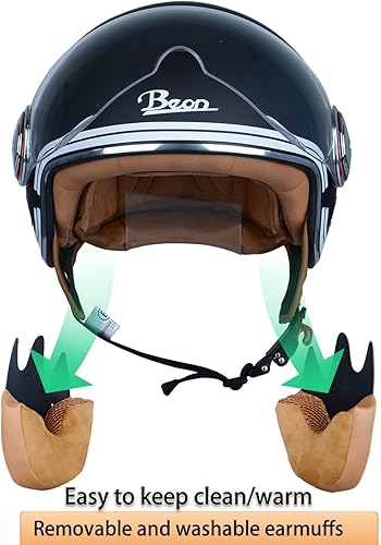 Vista 3 de Open Face Motorcycle Helmet for Adults,DOT Approved - Moped Half Vespa Retro Helmet with Anti-Scratch Visor for Men and Women