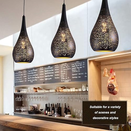 Miniatura 6 de Lámparas colgantes industriales retro, lámpara de mosaico negro, E27, iluminación de techo marroquí vintage, pantalla de hierro, lámpara colgante de