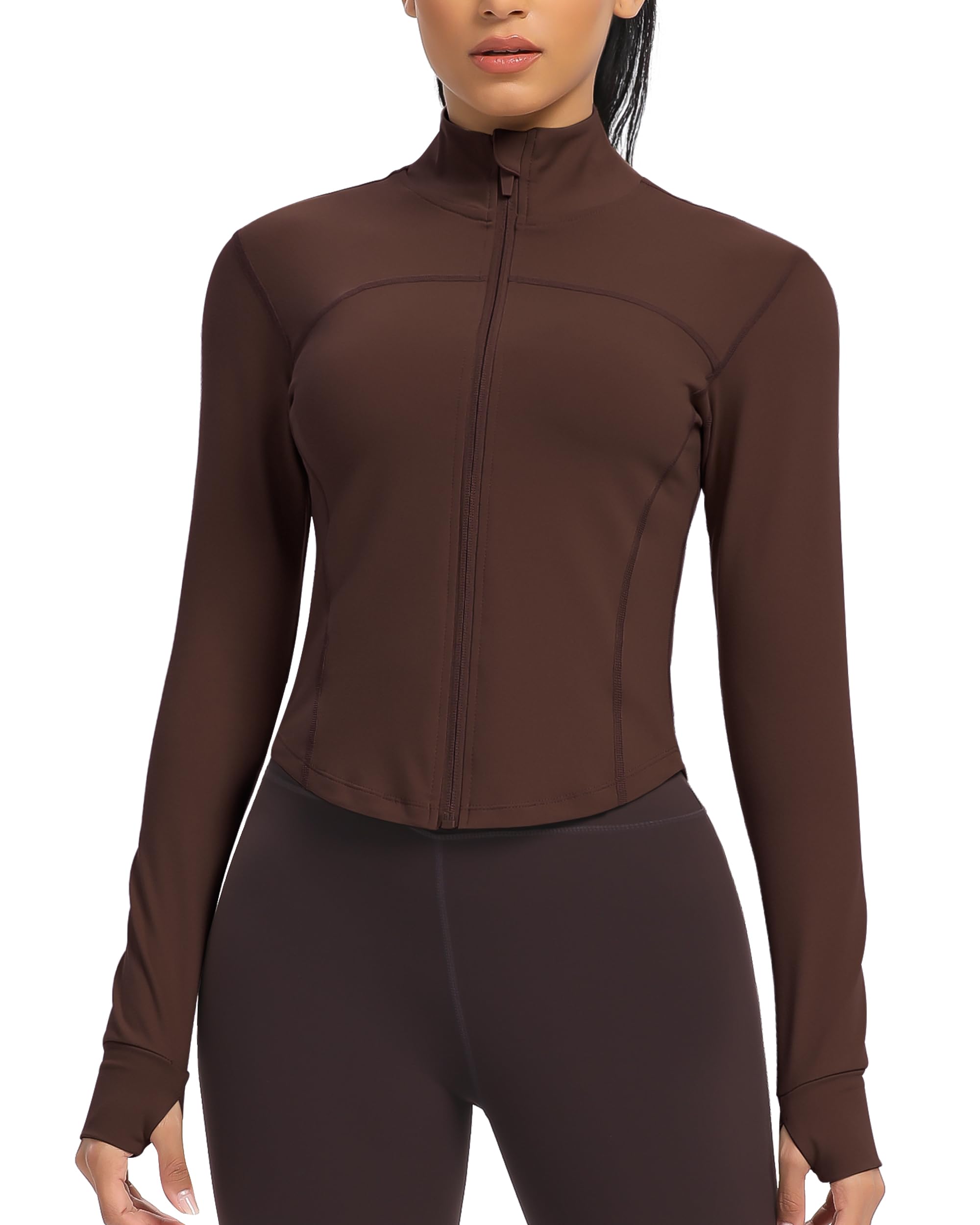 QUEENIEKE Workout Running Jackets for Women Zip Up Athletic Yoga Cropped Tops with Thumb Holes