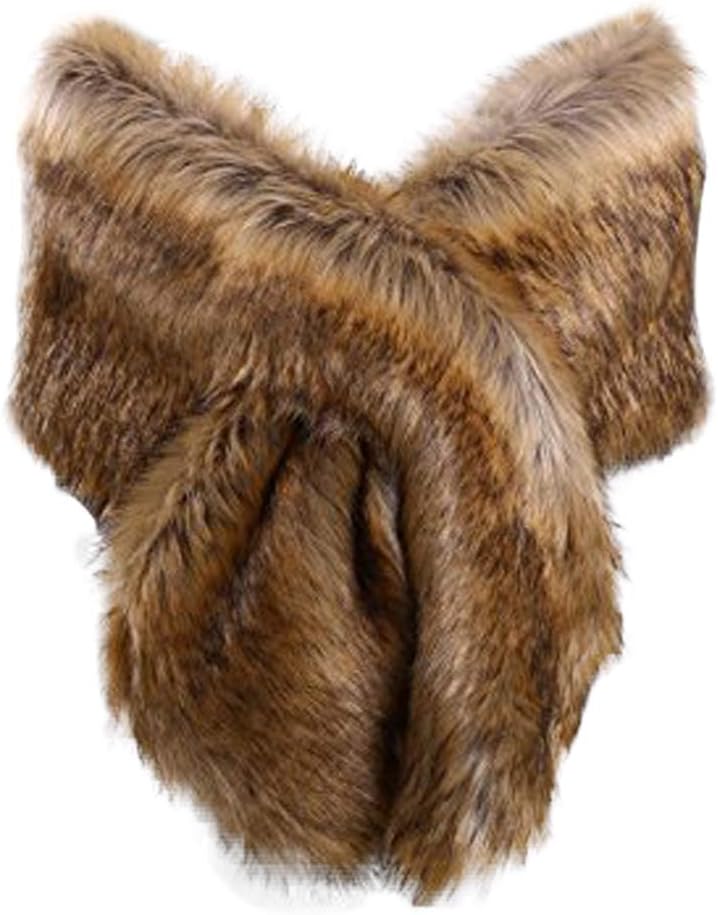 KAMA BRIDAL Women Long Faux Fur Shawl Bridal Stole Cover Up Winter Soft Bolero Scarf