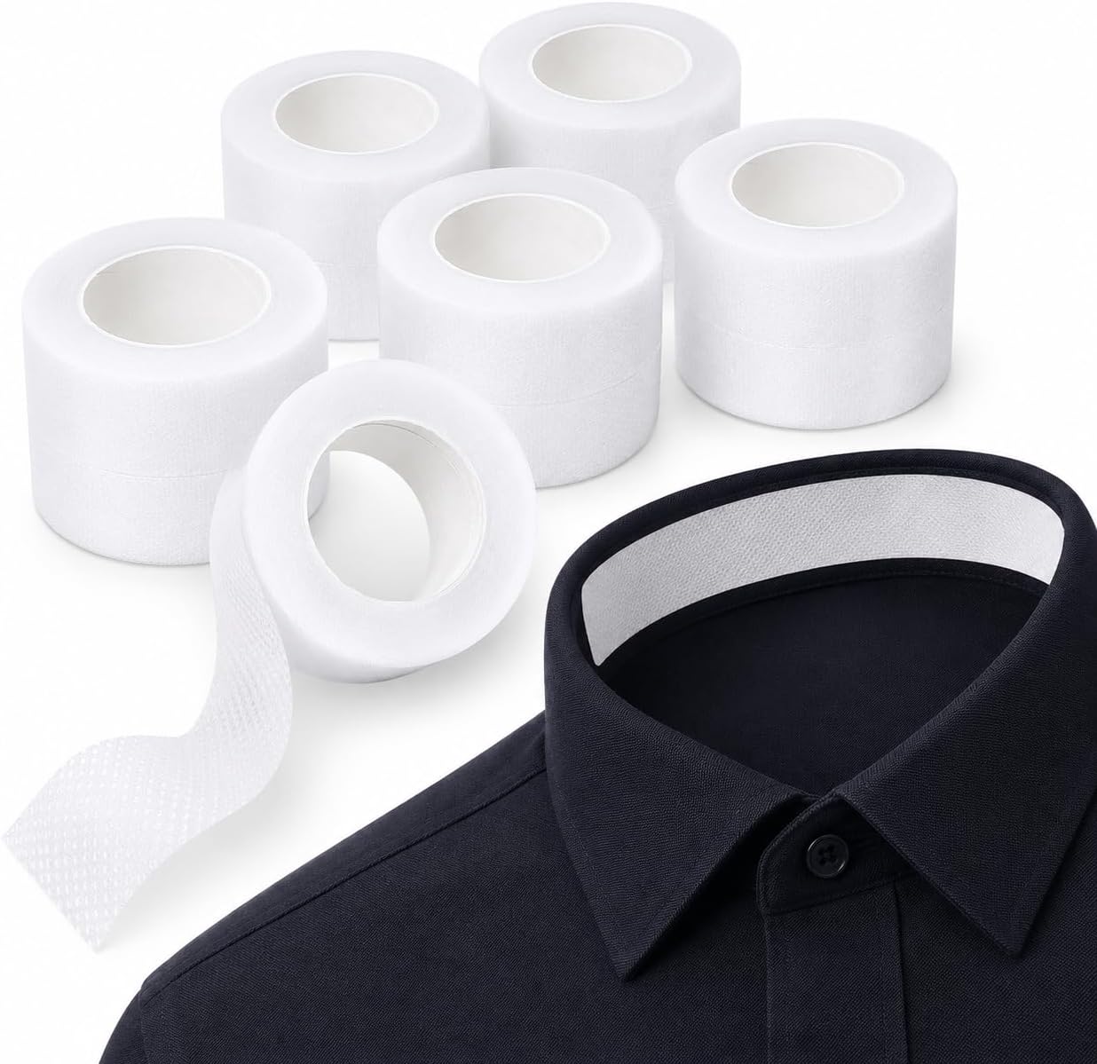 COHEALI 6 Rolls Disposable Collar Protector Tape for Shirts, Sweat Absorbing Neckline Guard Strip, Cuttable Non Woven Clothing Shield for Collar and Cuff Care, Invisible Anti Stain Liner Roll 8m x 2.5