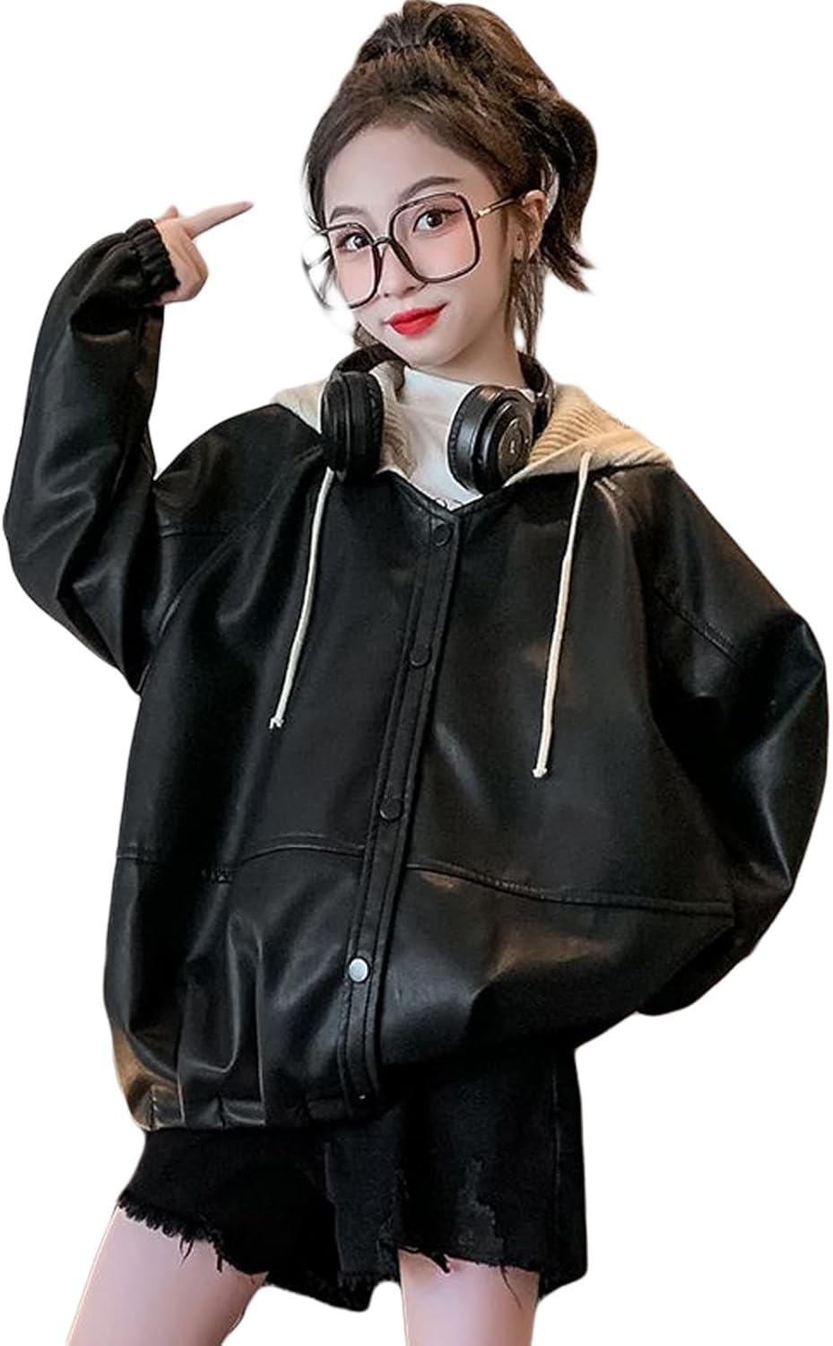 LIDANO ライダースジャケット 子供用 女の子 革ジャン 上着 PUレザー 防風パーカー フード付き クール ガールズ ジュニア