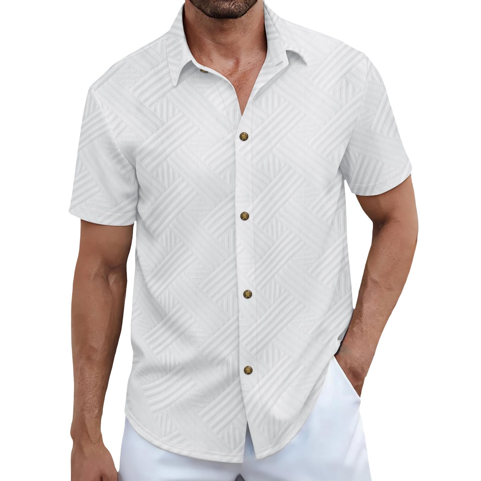 Generico Camicia Uomo Manica Corta Estate Elasticizzata Slim Fit Casual Easy-Iron Camicie Business Elegante Tinta Unita Camicia Uomo Estiva Colorata