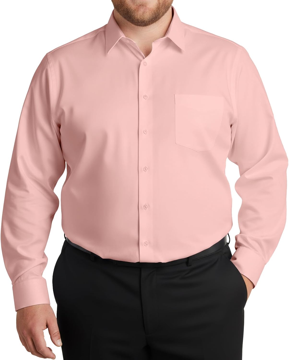 Mens Dress Shirts Long Sleeve Collared Stretch Solid Formal Wedding Dating Business Casual Button Down Shirt Pocket