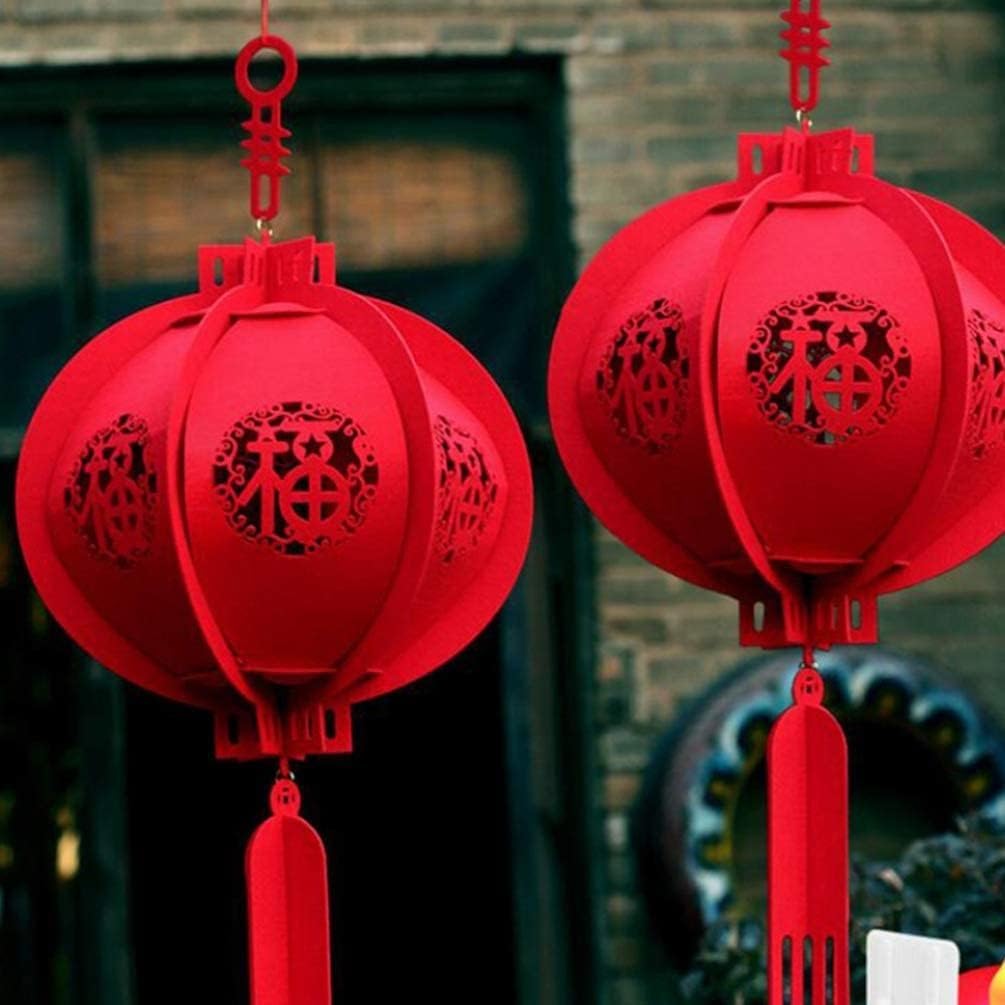 2Pcs Chinese Red Lantern 3D Puzzle Fu Character Lucky Non-Woven Spring Festival Celebration Lunar New Year Hanging Decoration