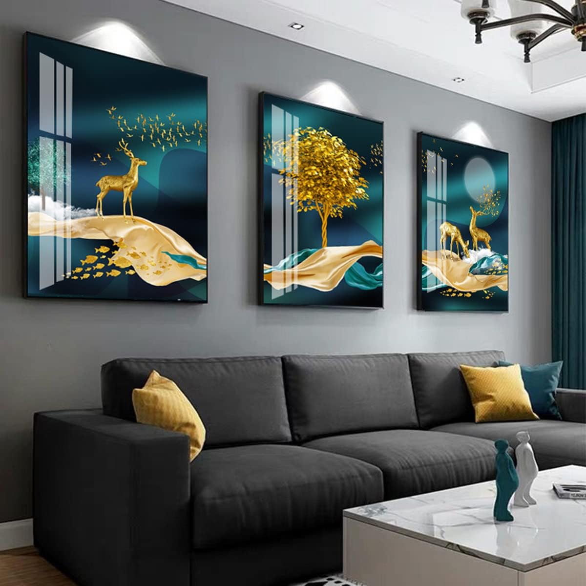 Instarry DIY 5D Diamond Painting Large Size Triptych Elk Crystal Cross Stitch Wall Decorations for Living Room 43.3x15.7 inch