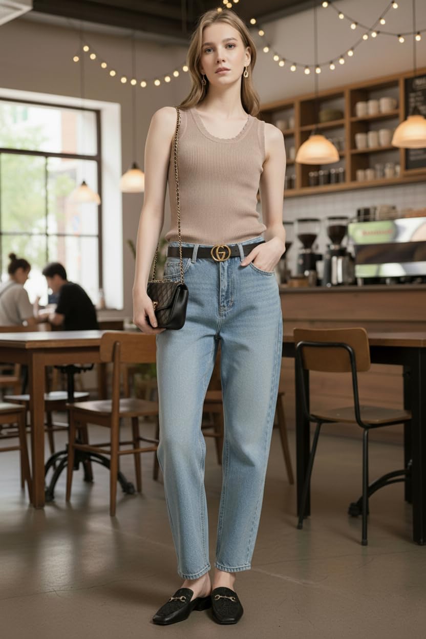 Orolay CHIIONE Womens Ribbed Tank Top Soft Knit Sweater Shirt Scalloped Trim Sleeveless Top Fitted Summer Undershirt - Image 3