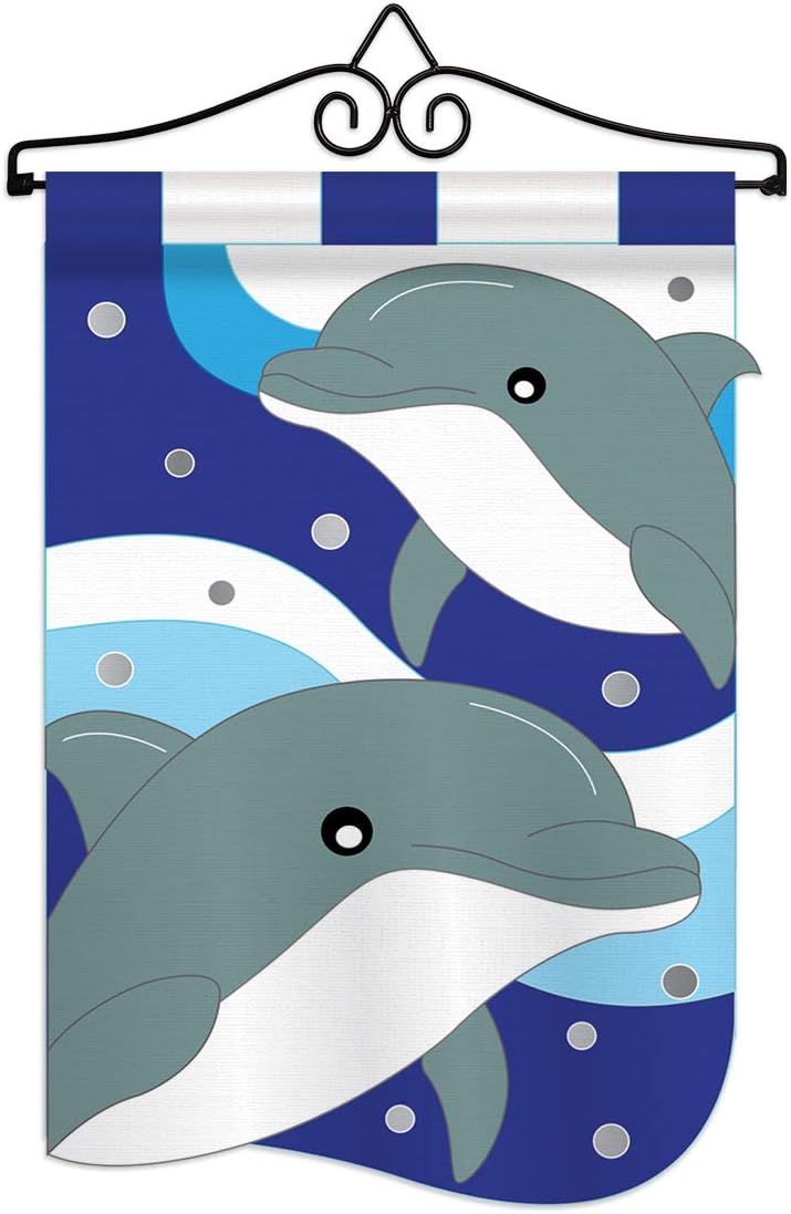 Sea Creatures Dolphins Garden Flag Set Wall Hanger Coastal Nautical Ocean Fish Outdoor Summer Marine Small Decorative Gift Yard House Banner Double-Sided Imported 13 X 18.5