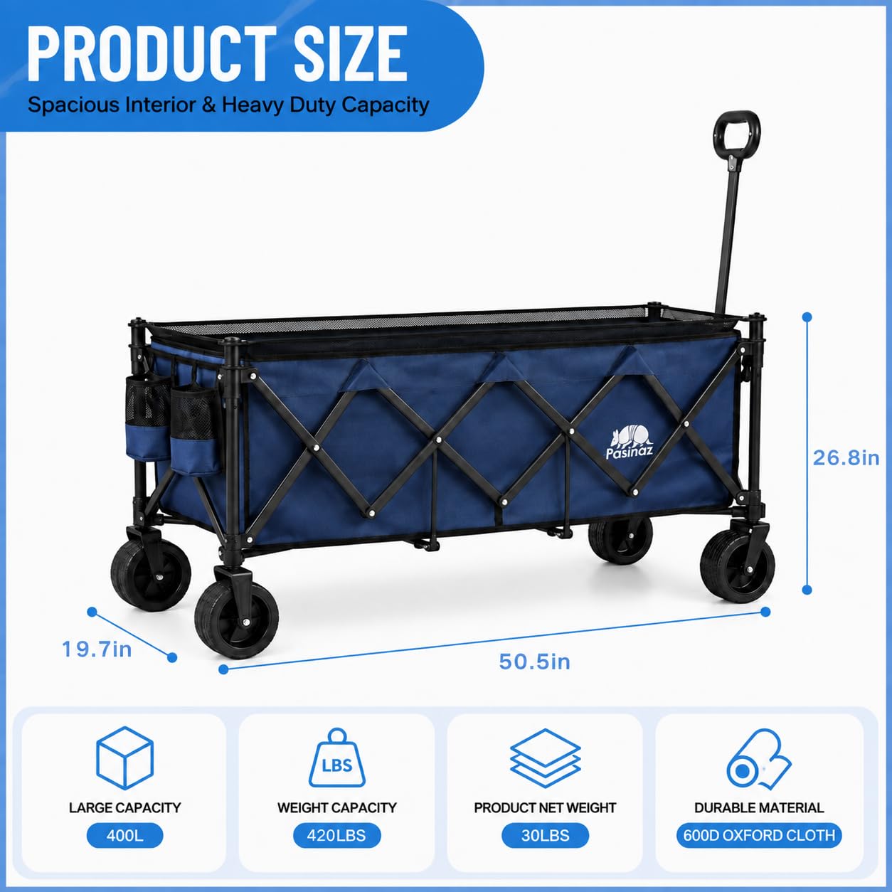 Chariot pliable robuste avec roues tout-terrain