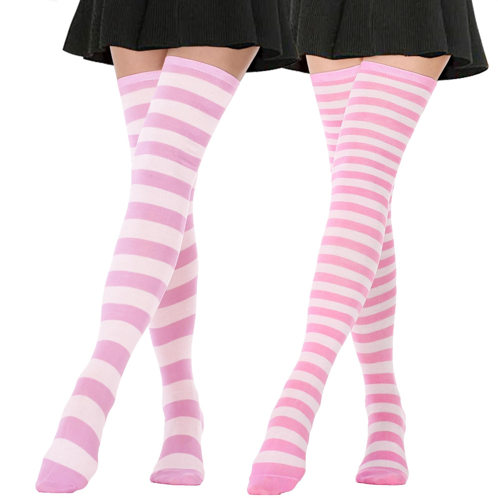 AQOKKA Extra Long Thigh High Socks for Women Striped Long Stockings