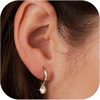 FIBO STEEL 14K Gold Plated Hoop Earrings with Charms for Women Huggie Hoops