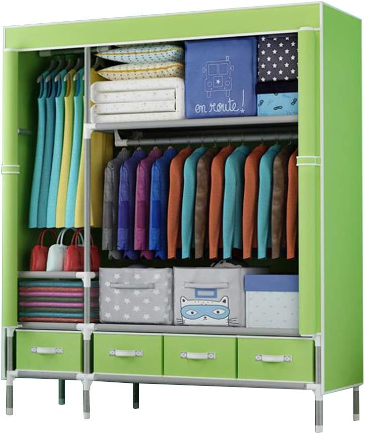 Cloth Wardrobe Clothes Closet, Portable Closet Wardrobe Storage Closet Standing Closet Fabric Cabinet Portable Wardrobe,Green_130x40x170cm