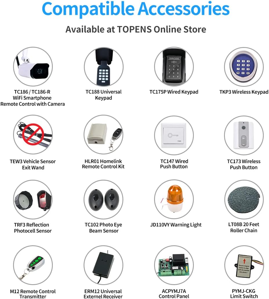 Tор Brаndѕ TOPENS CK500 Automatic Sliding Gate Opener Chain Drive Electric Gate Motor for Heavy Driveway Slide Gates Up to 1300 Pounds, Security Gate Operator AC Powered with 20ft Roller Chain and Remote Control