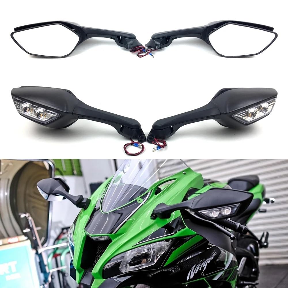 Moto Lusterko końcówkowe kierownicy Motocyklowa k Pasuje Do Kawasaki Ninja ZX10R ZX-10R ZX 10R Lusterko Motocyklowe Włącz Sygnały Świetlne Moto Widok Z Tyłu Lusterka Wsteczne