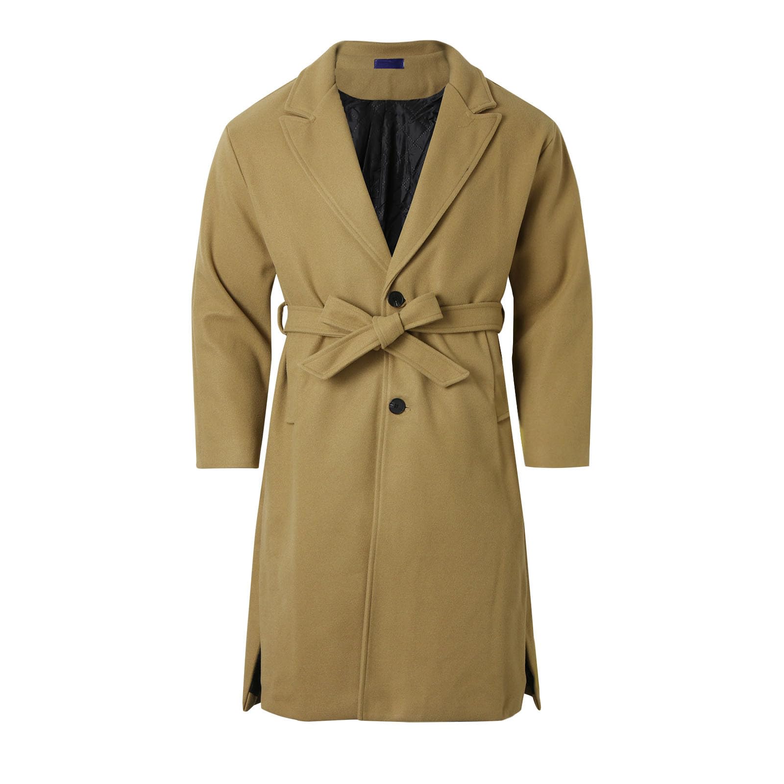 Generico Trench Coat Nero Lungo Uomo In Pelle Monopetto Cappotto Risvolto Invernale Classico Transizione Stagione Medio Ginocchio Giacca a Vento con Stile Retrò e Tessuto di Lana