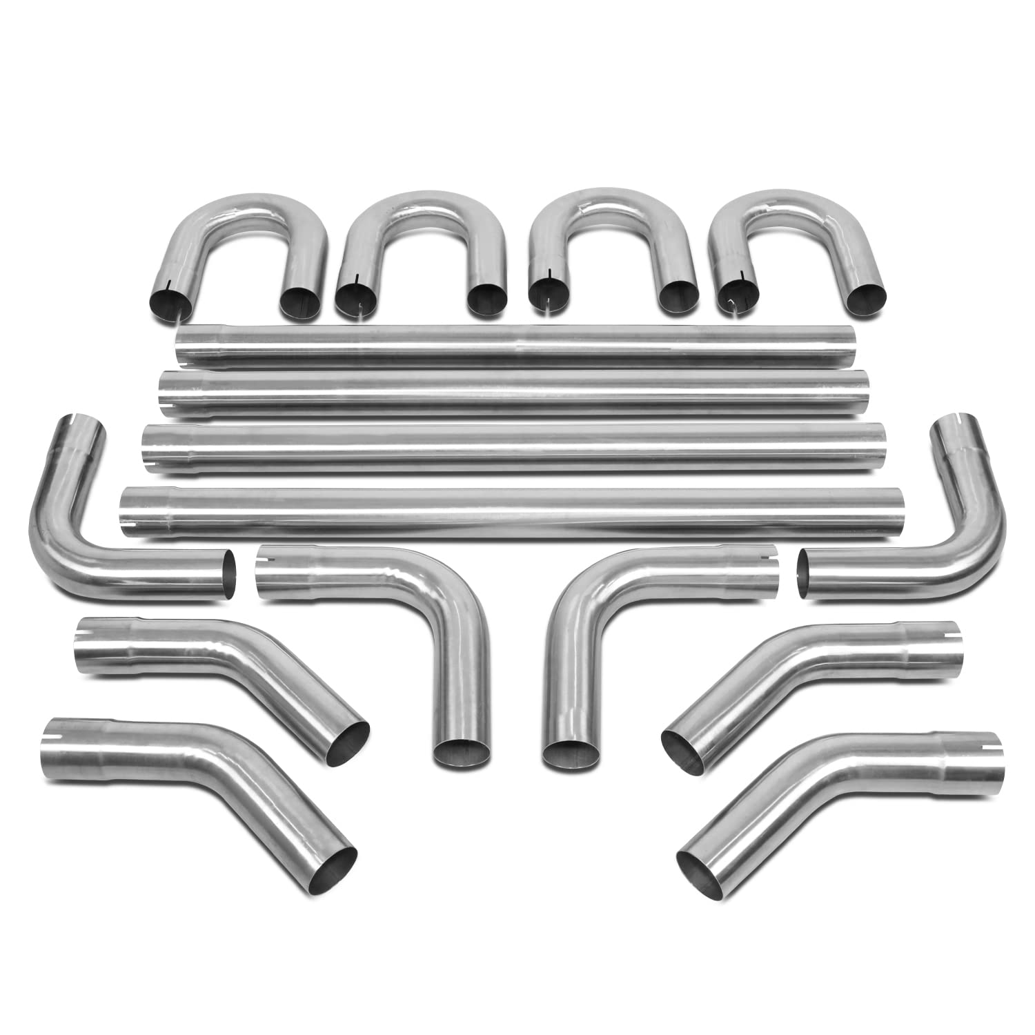 DNA MOTORING ZTL-30SS 16Pcs 3" Stainless Steel DIY Exhaust Tailpipe Custom Exhaust Pipe Kit Straight and Curved U Universal Fit